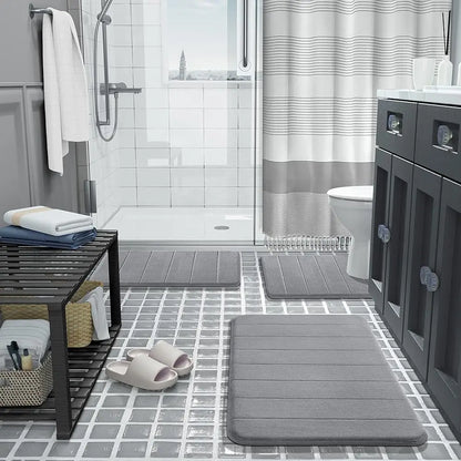 3 Pcs Bathroom Rug Set Soft Foot Mat Absorbent Memory Foam