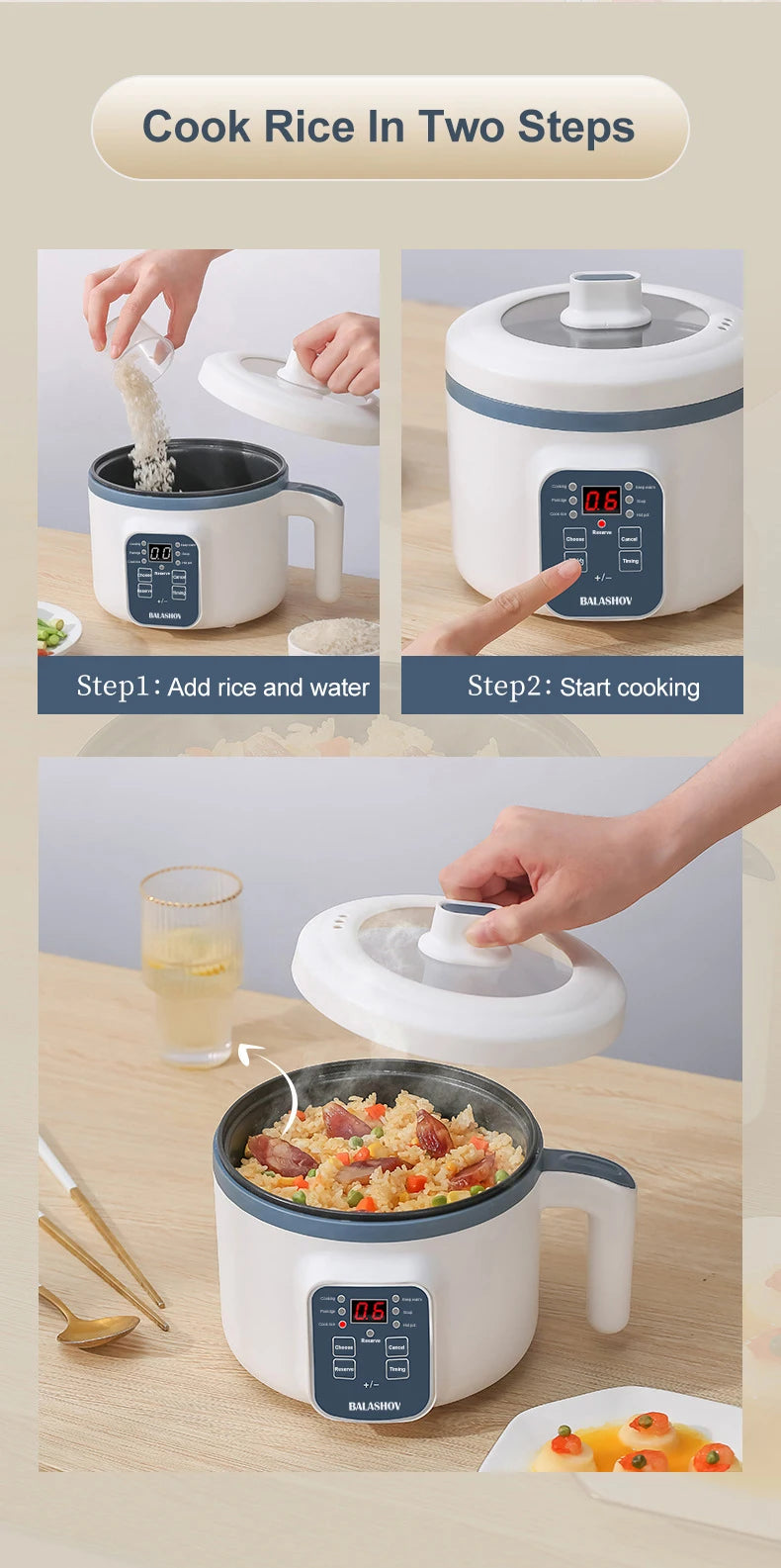 1.7L Electric Rice Cooker Single Double Layer 220V Multi Cooker Non-Stick