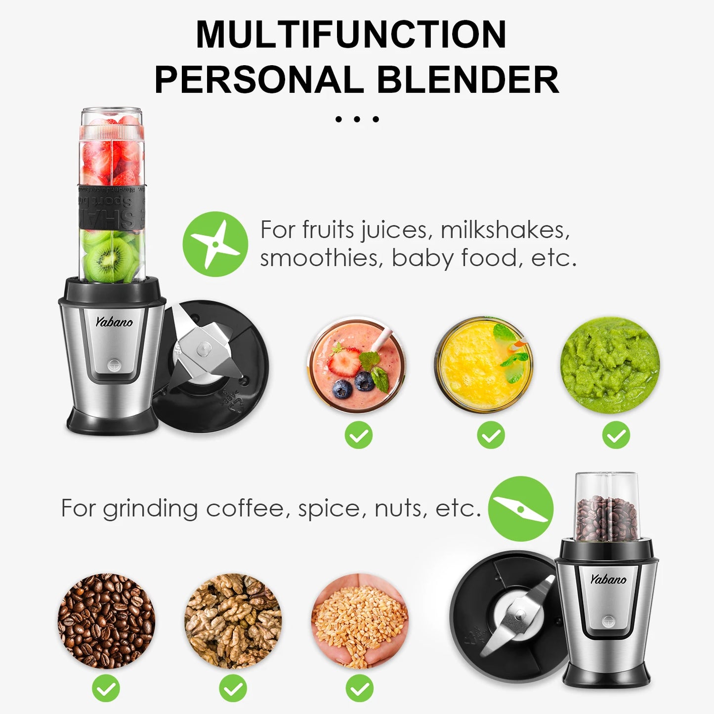 Personal Blender with 2 x 20oz Travel Bottle and Coffee/Spices Jar