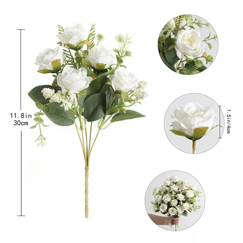 30cm Rose White Silk Bouquet Peony Artificial Flower