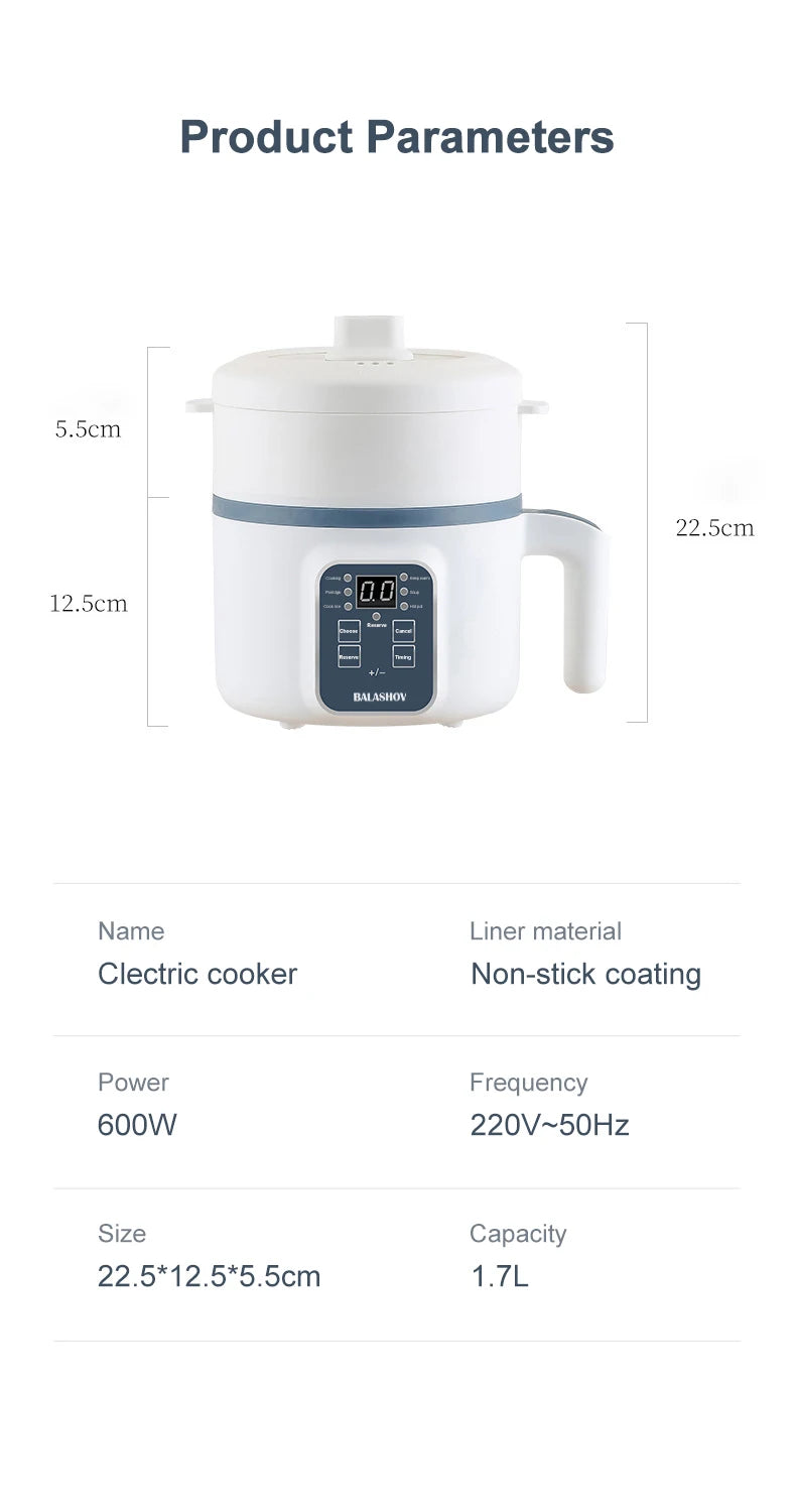 1.7L Electric Rice Cooker Single Double Layer 220V Multi Cooker Non-Stick