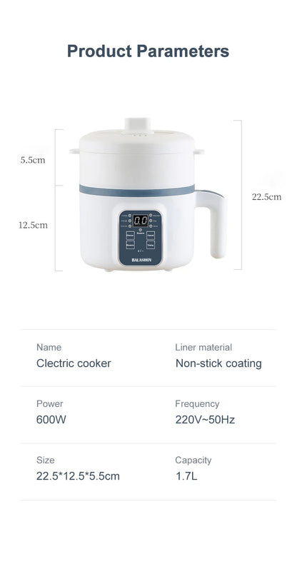 1.7L Electric Rice Cooker Single Double Layer 220V Multi Cooker Non-Stick