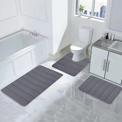 3 Pcs Bathroom Rug Set Soft Foot Mat Absorbent Memory Foam