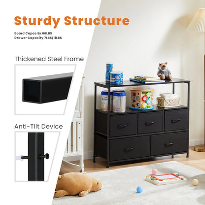 JHK Shoe Cabinet Dresser With 5 Fabric Drawers