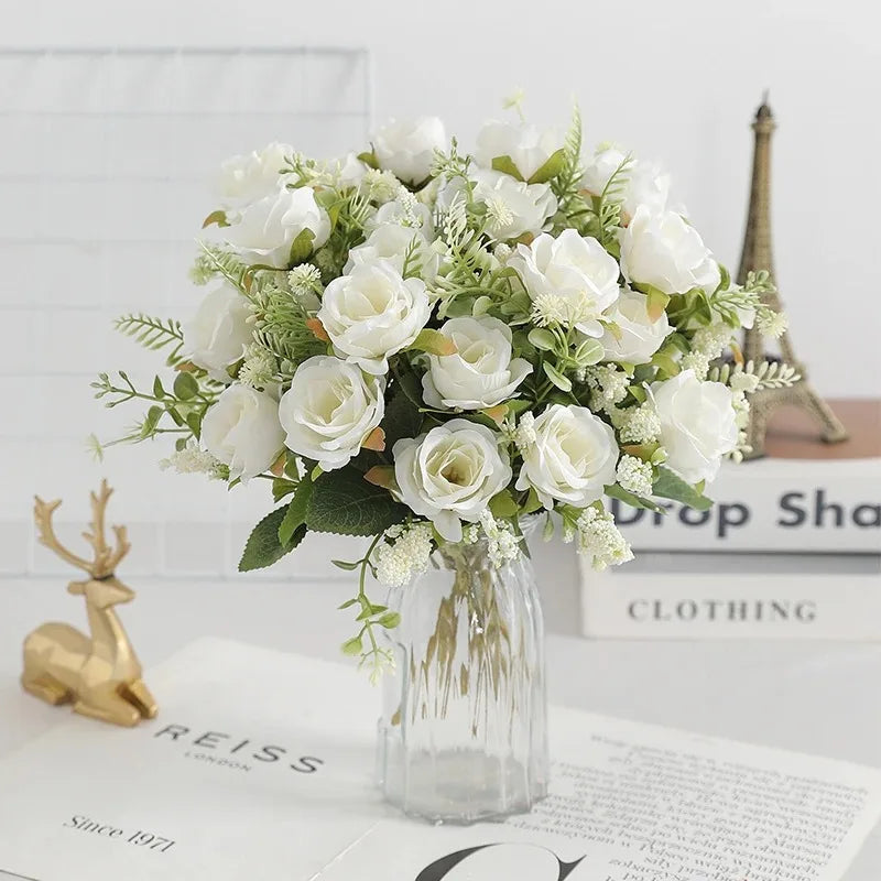 30cm Rose White Silk Bouquet Peony Artificial Flower