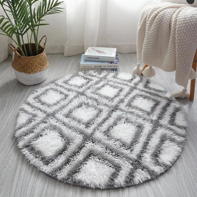 Grey Round Area Rug Carpets for Living Room