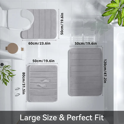 3 Pcs Bathroom Rug Set Soft Foot Mat Absorbent Memory Foam